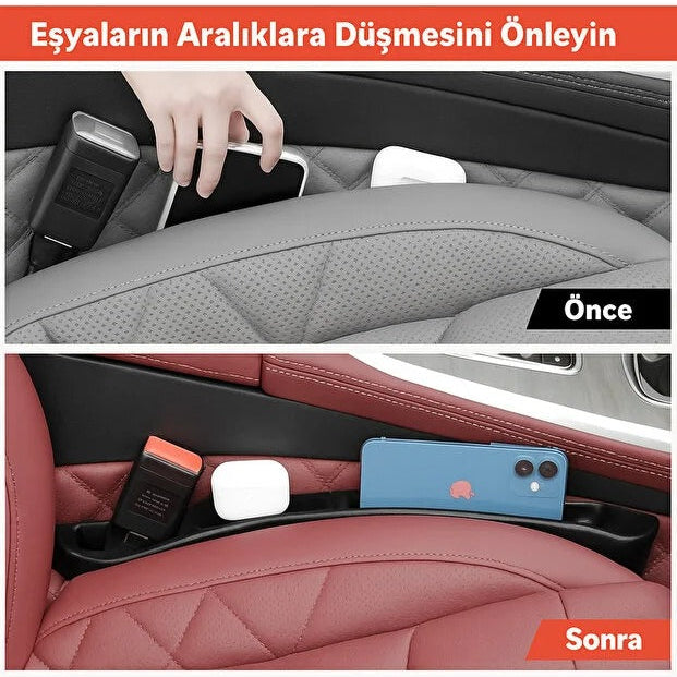 Araç Koltuk Boşluk Düzenleyici ve Doldurucu: Eşya Düşmeyi Önler ve Depolama Alanı Sağlar (2 Adet)